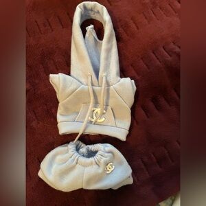 Labubu baby blue 17cm Doll Hoodie and Pants Set